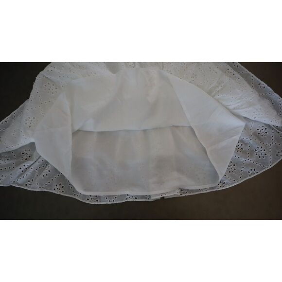 WAYF Women's Sz M White Reese Smocked Waist Tiered Eyelet Cotton Mini Dress - Picture 8 of 15